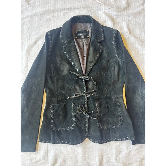 Vtg Black Suede Jacket For Joseph, M Handcrafted Look Lace-Up Front Tailored Fit - Picture 9 of 14